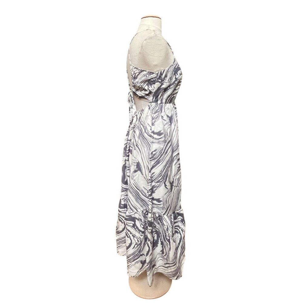 A New Day Maxi Gray White Paint Marble Spaghetti Strap Halter Dress Ruffle SMALL - Picture 4 of 9